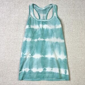 Lululemon Swiftly Tech Racerback Tank Tie Dye‎ Striped Teal White Workout Size 6